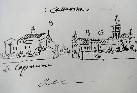 Giacomo Guardi disegno di santa Caterina di Mazzorbo, isola di Mazzorbo, laguna di Venezia