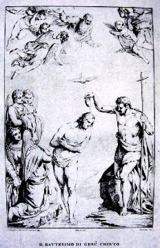 incisione copia dalla tela del Salviati, altar maggiore della chiesa di Santa caterina di mazzorbo, isola di Mazzorbo, laguna di Venezia